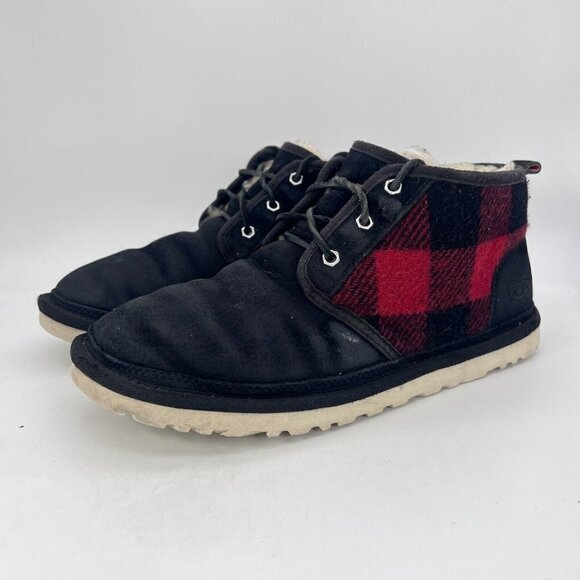 UGG Neumel Men Size 10 Wool Suede Classic Boot Plaid Tartan Red Black 1019683 - Picture 1 of 12